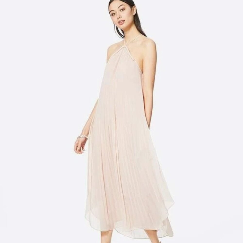 ✨Luxe RAMY BROOK Catalina Pleated Halter Shift Dress Blush Pink Valentina A-line